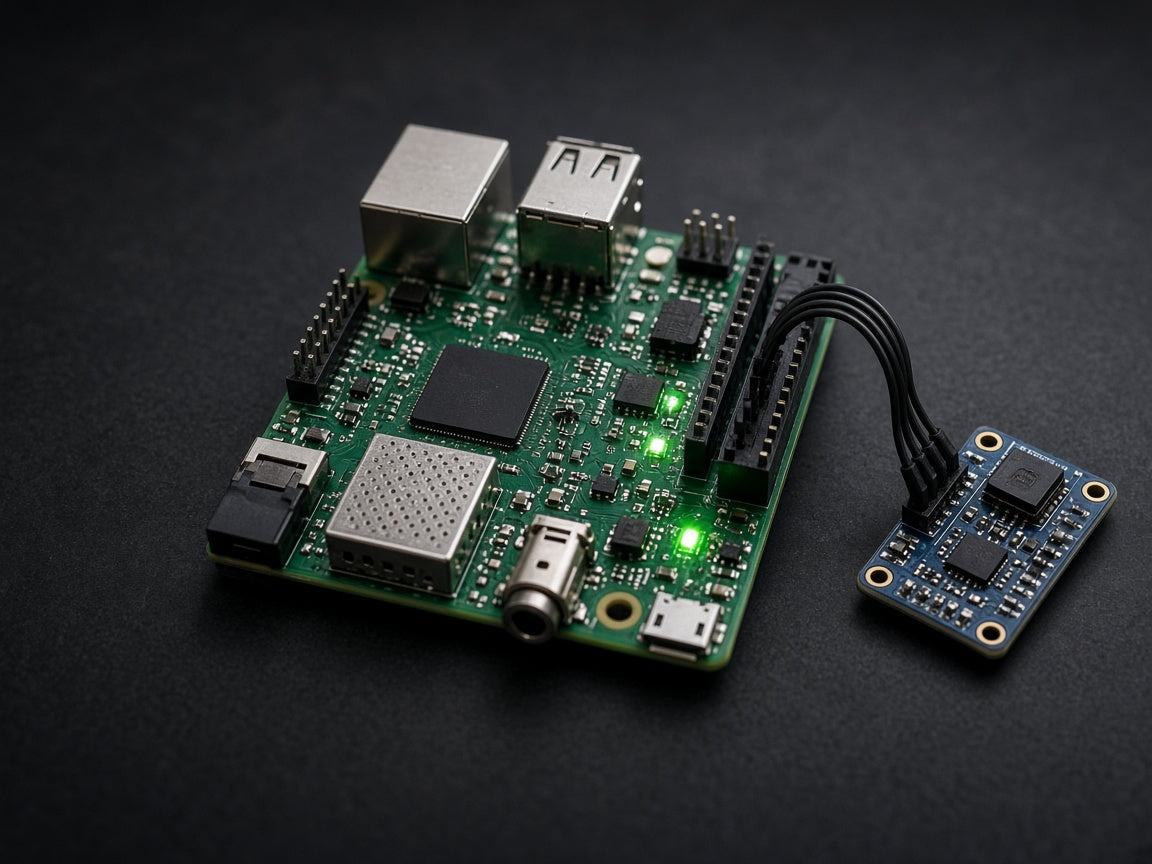 Edge hardware and sensor boards on a workbench